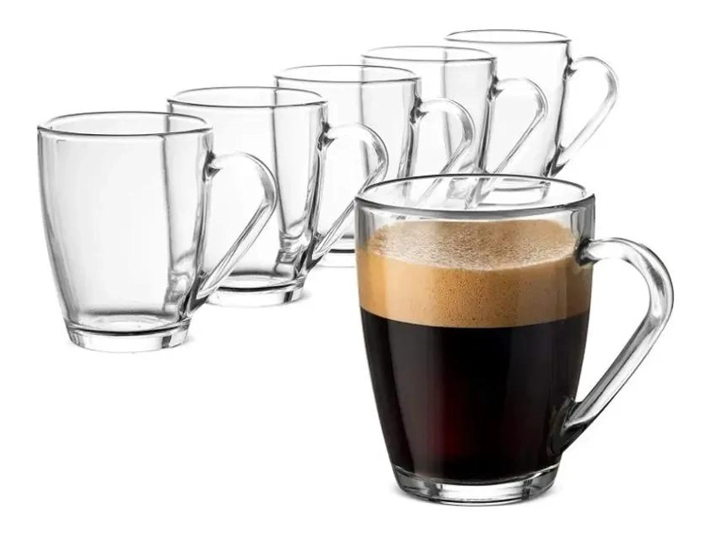 SET DE 6 TAZAS DE VIDRIO TRANSPARENTE PARA CAFE  Y TE  310ML - 7