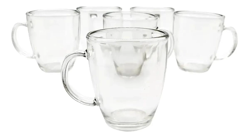 SET DE 6 TAZAS DE VIDRIO TRANSPARENTE PARA CAFE  Y TE  310ML - 9