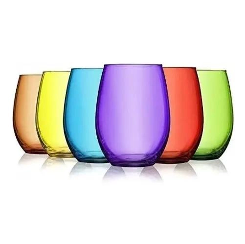SET DE 6 VASOS DE VIDRIO ALTOS DE COLORES 460ML - 1