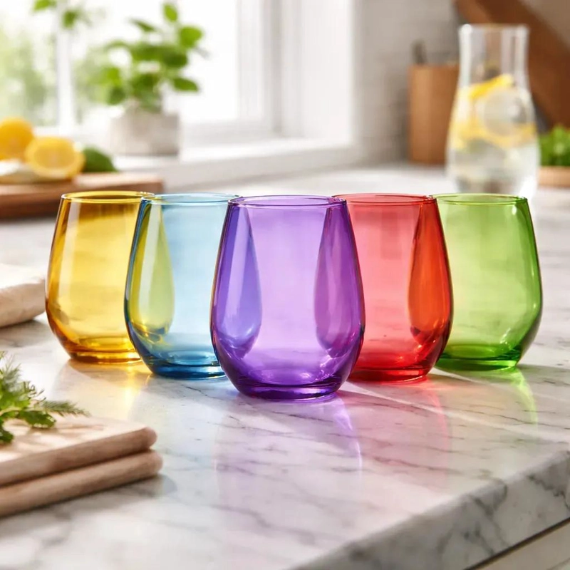 SET DE 6 VASOS DE VIDRIO ALTOS DE COLORES 460ML - 2
