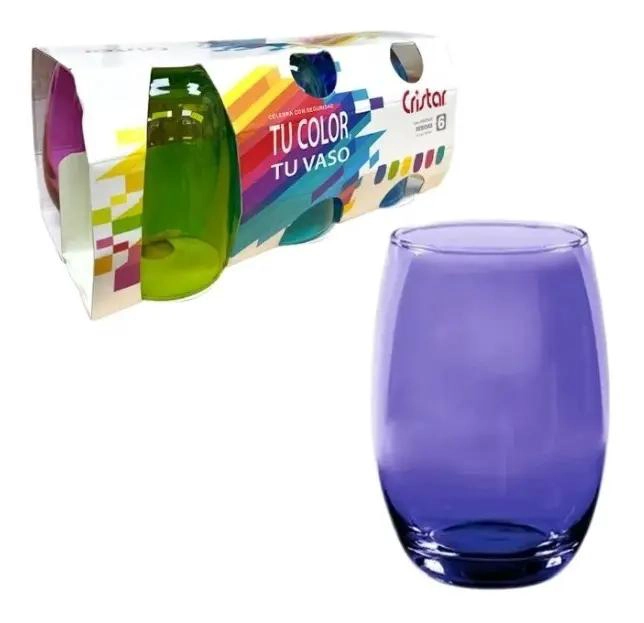 SET DE 6 VASOS DE VIDRIO ALTOS DE COLORES 460ML - 3
