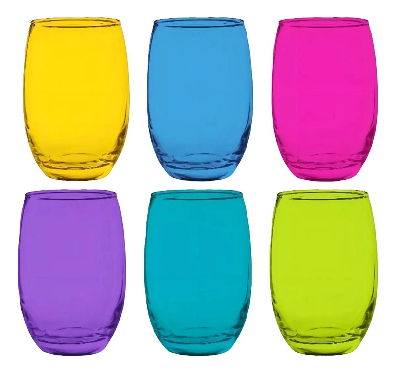 SET DE 6 VASOS DE VIDRIO ALTOS DE COLORES 460ML - 6