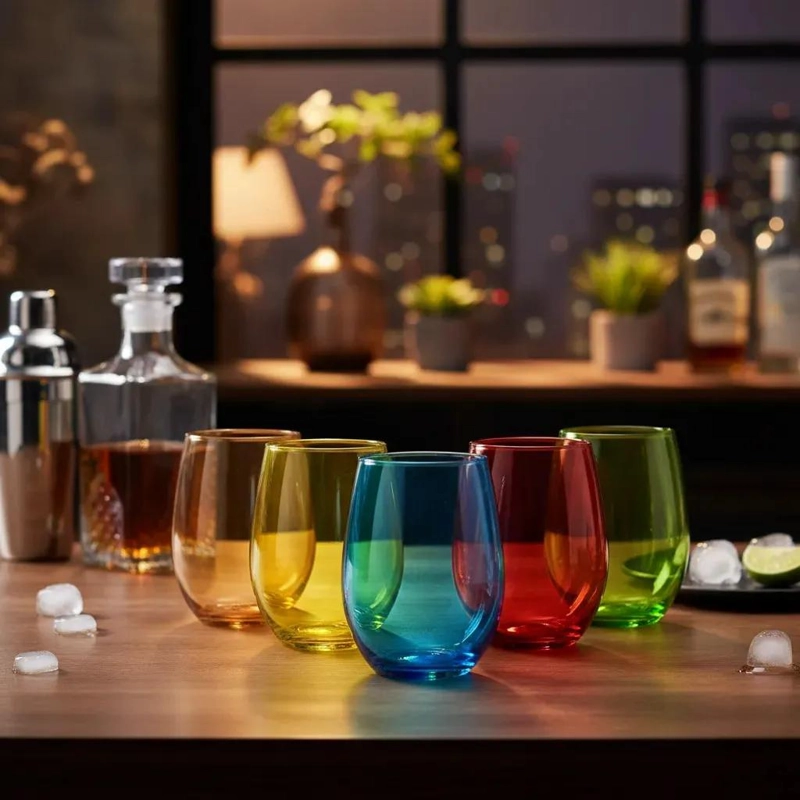SET DE 6 VASOS DE VIDRIO ALTOS DE COLORES 460ML - 7
