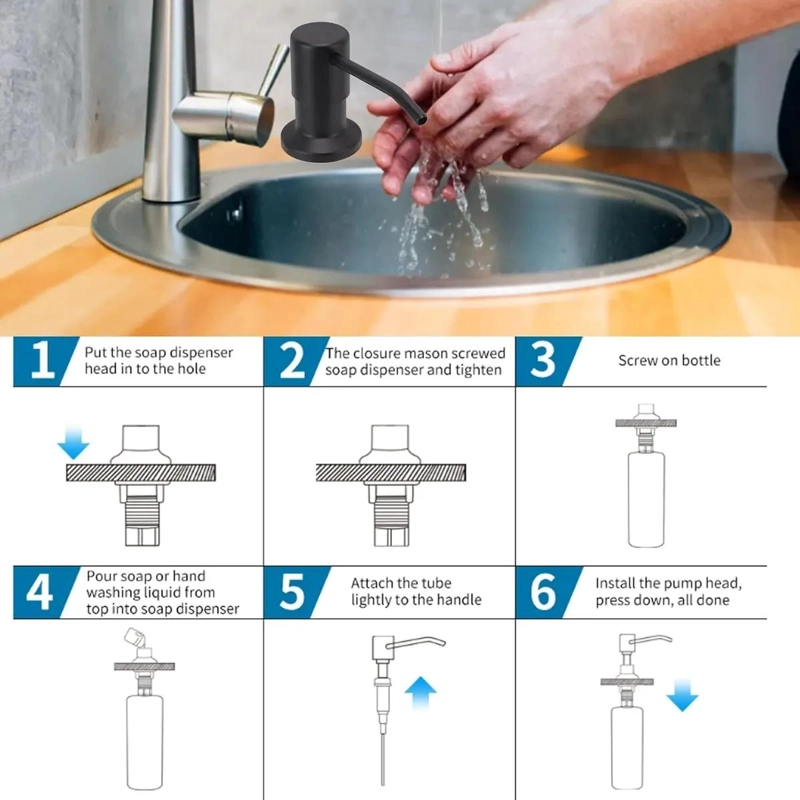 DISPENSADOR DE JABON DE ACERO INOXIDABLE 500ML PARA COCINA - 4