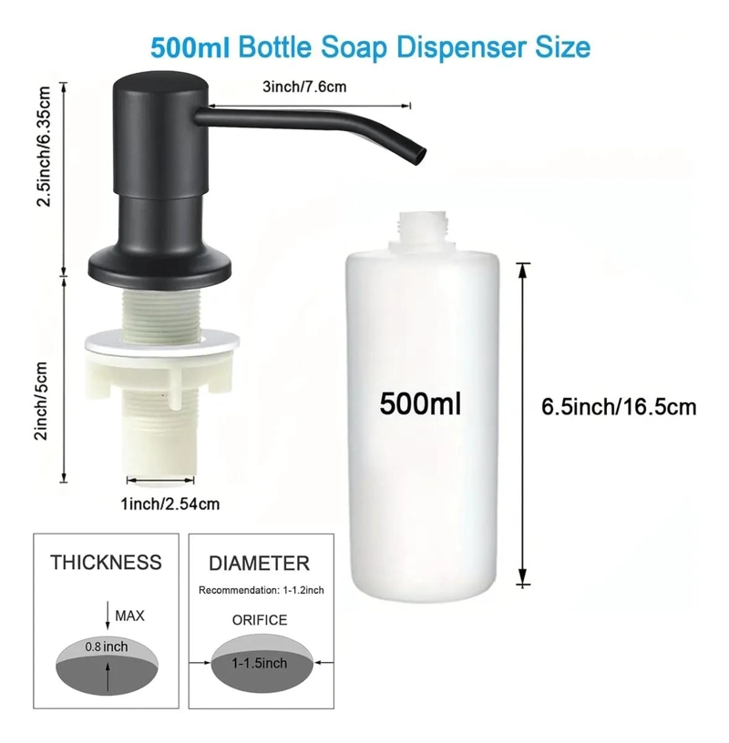 DISPENSADOR DE JABON DE ACERO INOXIDABLE 500ML PARA COCINA - 6