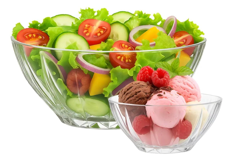 CONJUNTO DE ENSALADERA Y BOWLS DE VIDRIO TRANSPARENTE - 1