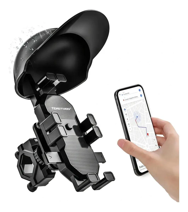 SOPORTE IMPERMEABLE PARA TELE FONO CON PARASOL PARA MOTOS Y BICICLETAS - 1