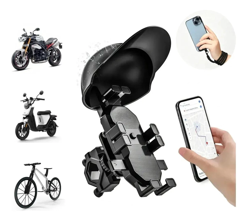 SOPORTE IMPERMEABLE PARA TELE FONO CON PARASOL PARA MOTOS Y BICICLETAS - 2