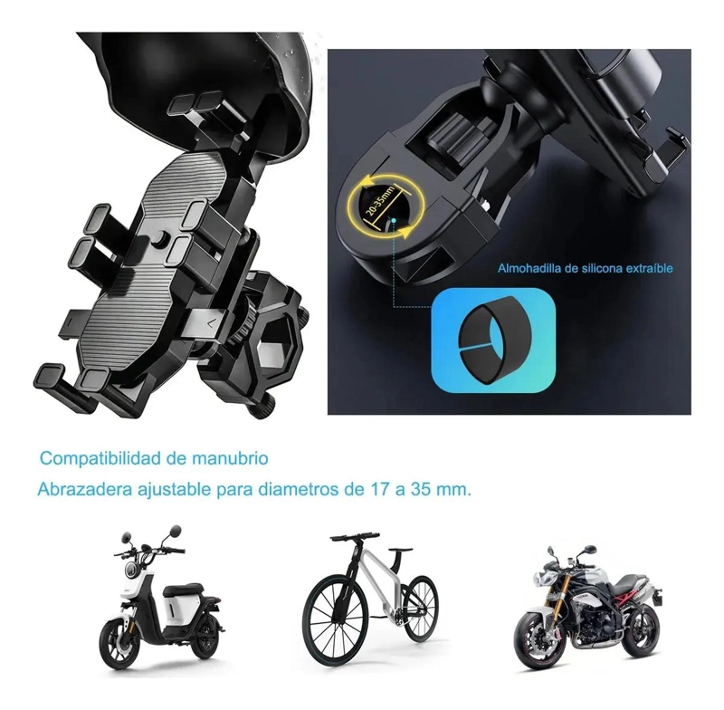 SOPORTE IMPERMEABLE PARA TELE FONO CON PARASOL PARA MOTOS Y BICICLETAS - 4