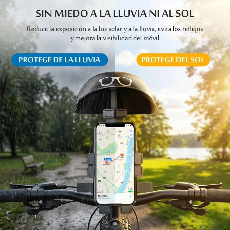 SOPORTE IMPERMEABLE PARA TELE FONO CON PARASOL PARA MOTOS Y BICICLETAS - 7