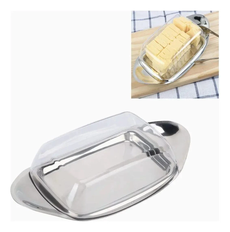 MANTEQUILLERO DE VIDRIO CON TAPA ELEGANTE PARA COCINA - 1