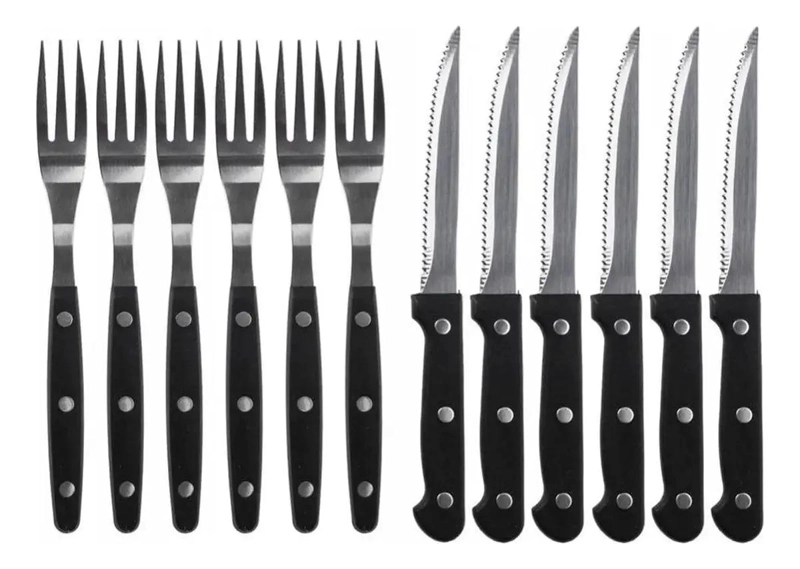 SET DE CUCHILLOS Y TENEDORES DE ACERO INOXIDABLE 12 PCS - 1