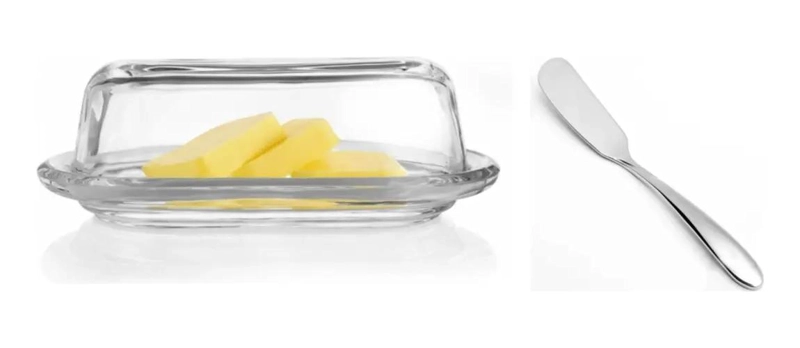 MANTEQUILLERO DE VIDRIO CON CUCHILLOS PARA UNTAR - 2