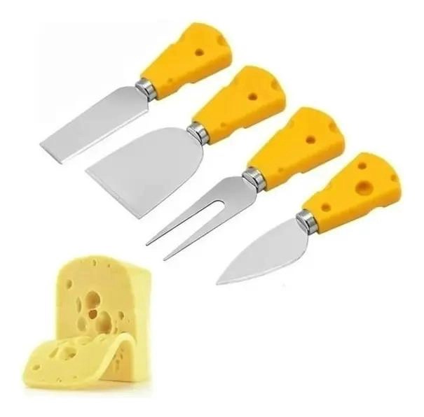SET DE 4 CUCHILLOS PARA QUESOS DE ACERO INOXIDABLE CON DISEÑO 3D - 1