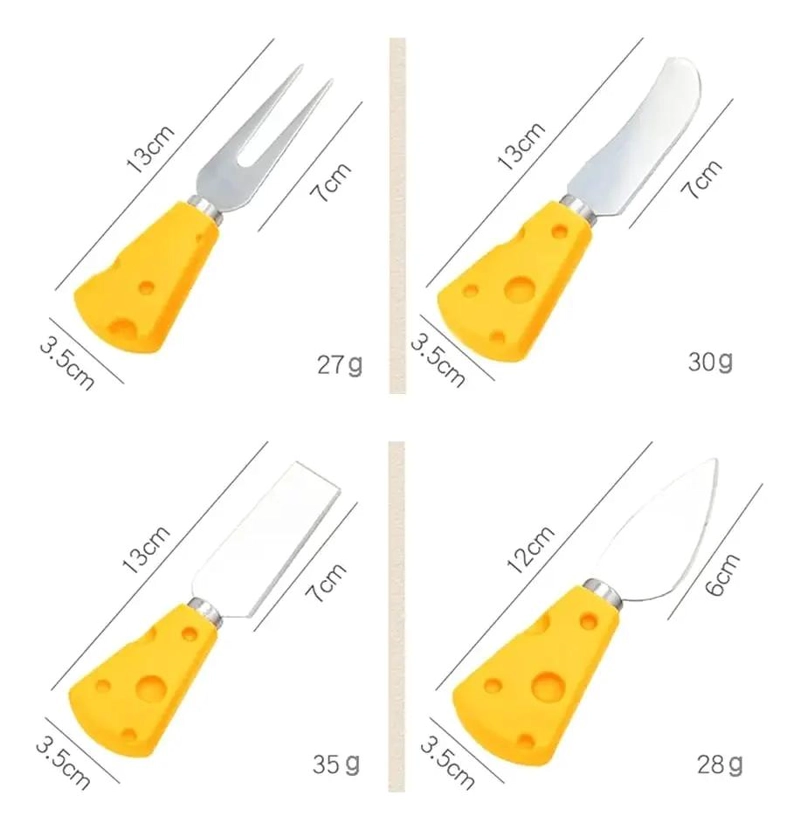 SET DE 4 CUCHILLOS PARA QUESOS DE ACERO INOXIDABLE CON DISEÑO 3D - 3