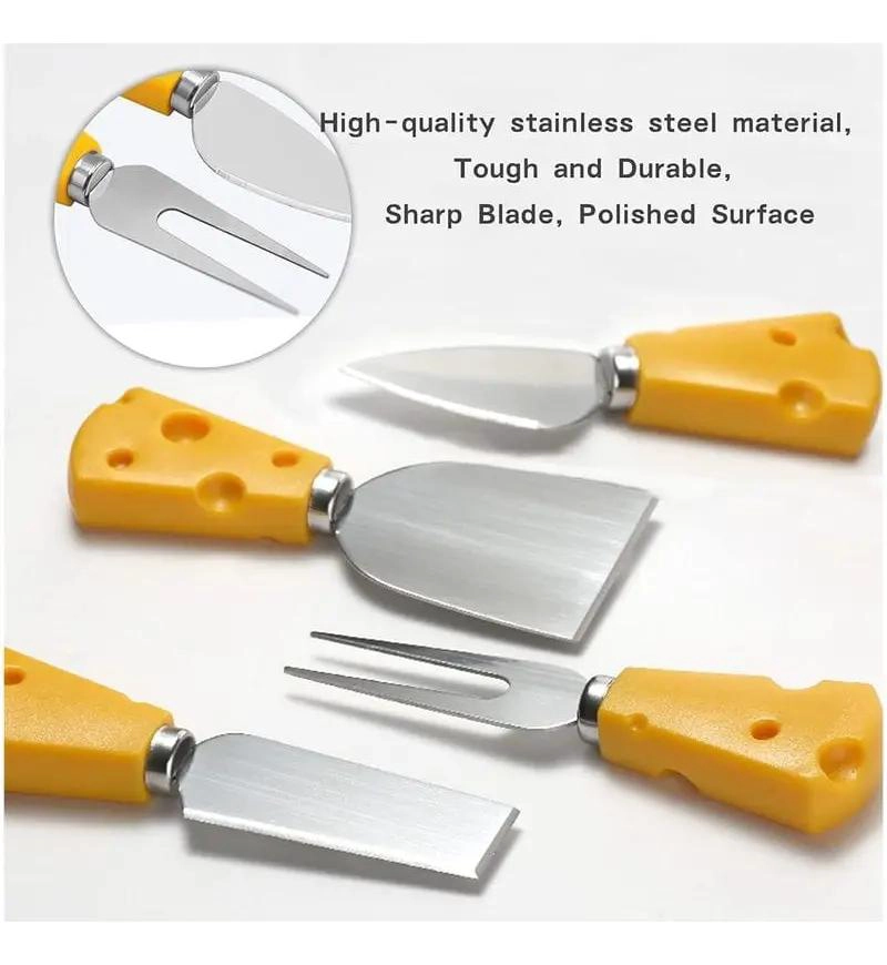 SET DE 4 CUCHILLOS PARA QUESOS DE ACERO INOXIDABLE CON DISEÑO 3D - 8