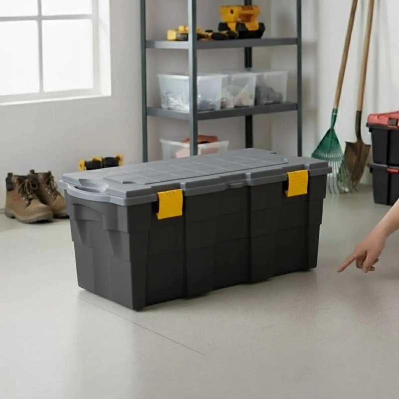 CAJA BAUL ORGANIZADOR DE PLASTICO CON RUEDAS Y TAPA 100 LITROS - 3