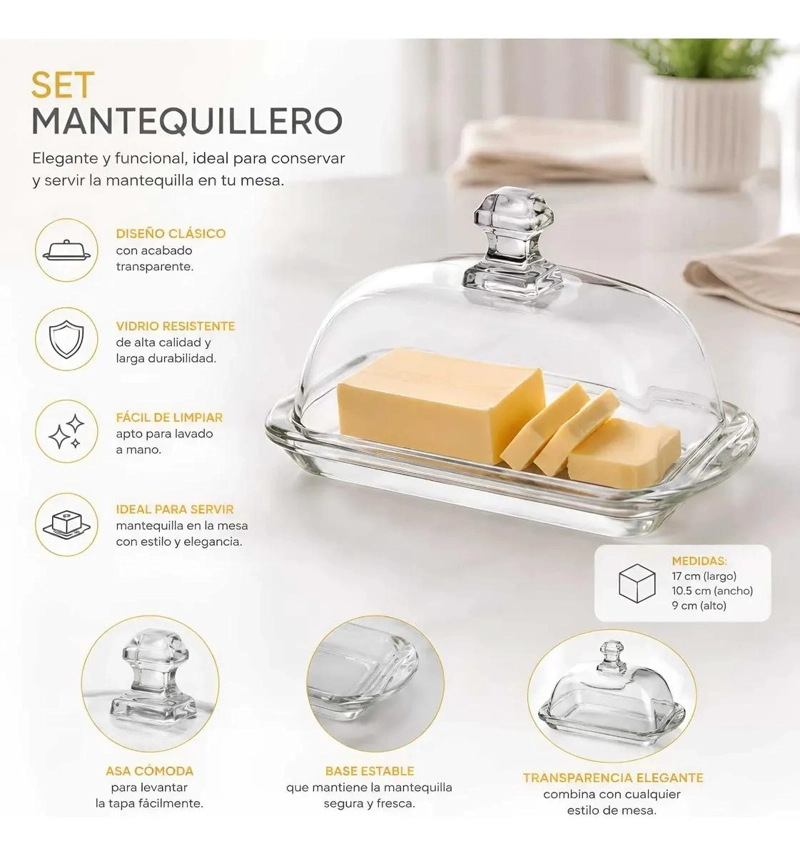 SET DE MANTEQUILLERO DE VIDRIO CON TAPA 17 CM - 6