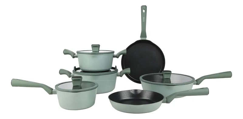 JUEGO DE BATERIA DE COCINA ANTIADHERENTE VERDE 10 PIEZAS - 1
