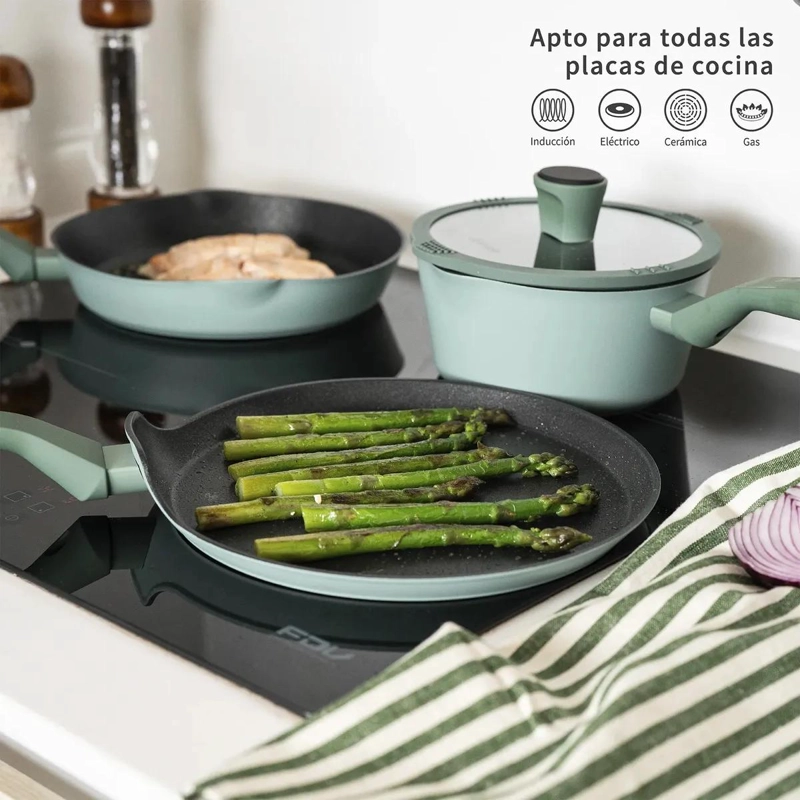 JUEGO DE BATERIA DE COCINA ANTIADHERENTE VERDE 10 PIEZAS - 3