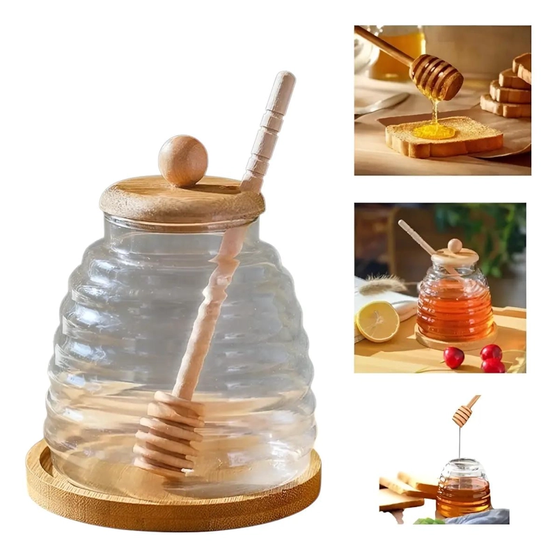 TARRO DE VIDRIO CON TAPA DE BAMBU PARA ALMACENAMIENTO 450ML - 1