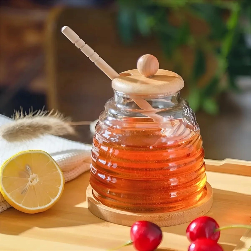 TARRO DE VIDRIO CON TAPA DE BAMBU PARA ALMACENAMIENTO 450ML - 2