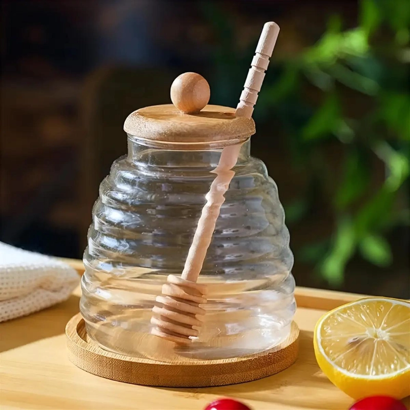 TARRO DE VIDRIO CON TAPA DE BAMBU PARA ALMACENAMIENTO 450ML - 4