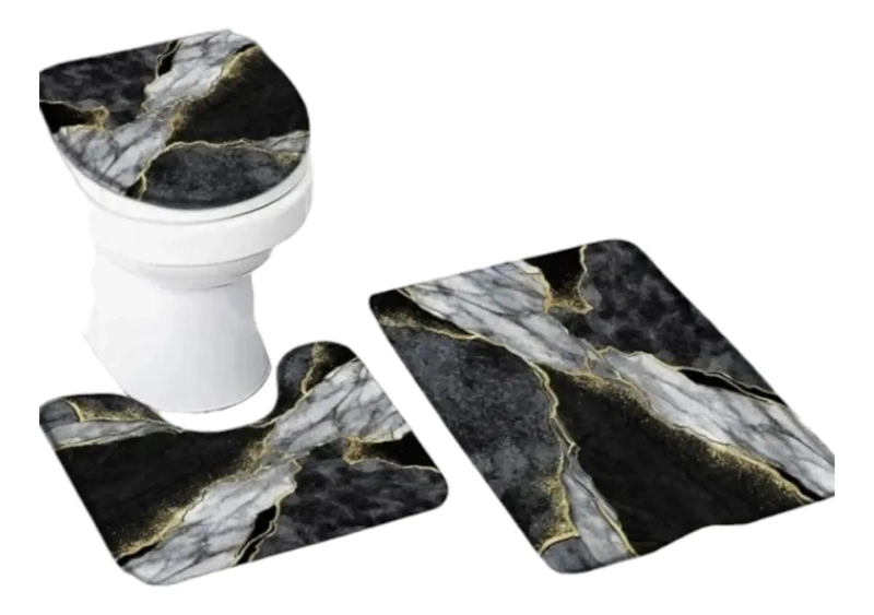 SET DE CUBIERTA Y TAPETES PARA BAÑO CON DISEÑO MARMOLADO - 1