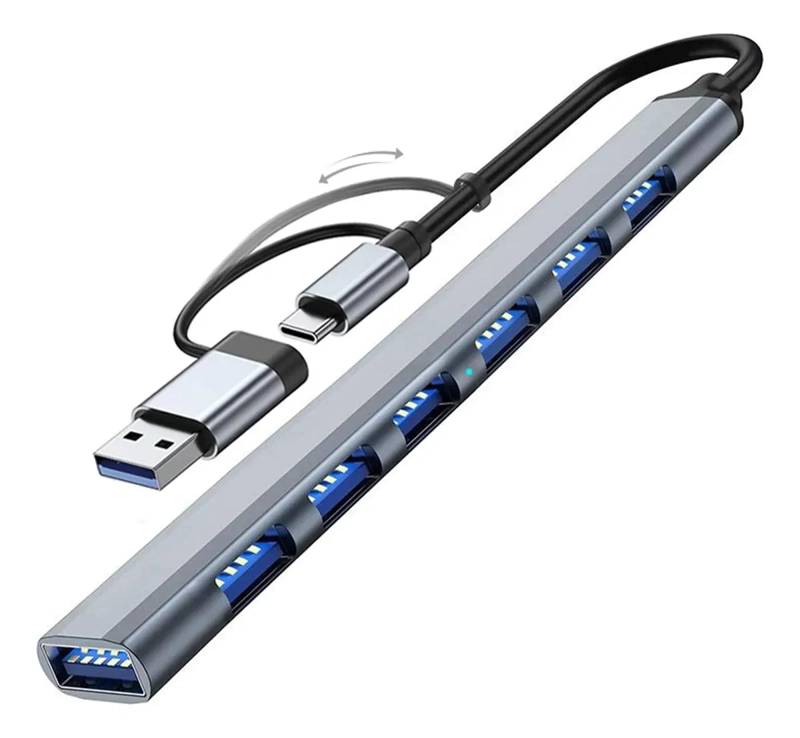 HUB USB 7 EN 1 CON 6 PUERTOS PARA PC Y NOTEBOOK - 1