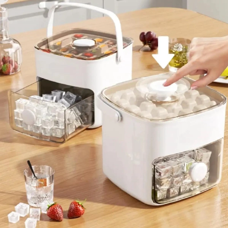 CONTENEDOR DE HIELO CON BANDEJA Y PINZAS PARA CUBITOS - 3