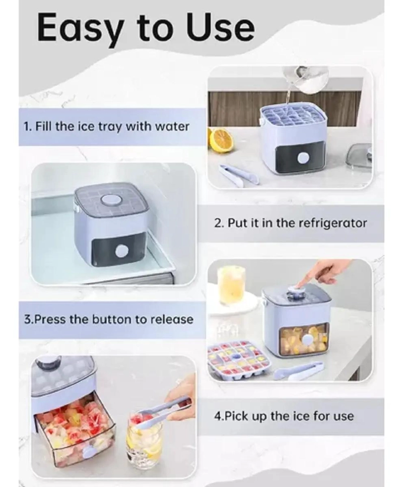 CONTENEDOR DE HIELO CON BANDEJA Y PINZAS PARA CUBITOS - 4
