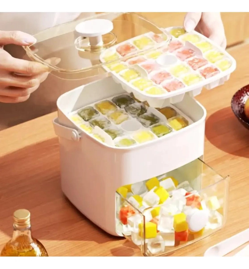 CONTENEDOR DE HIELO CON BANDEJA Y PINZAS PARA CUBITOS - 6