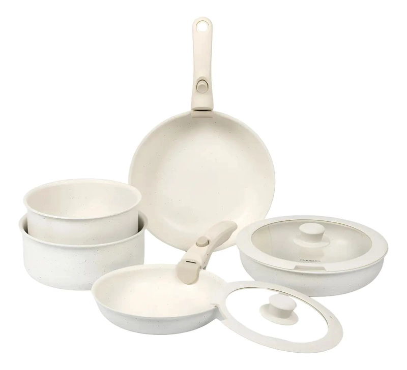 BATERIA DE COCINA ANTIADHERENTE GRANITO 11 PIEZAS CON MANGO REMOVIBLE - 1