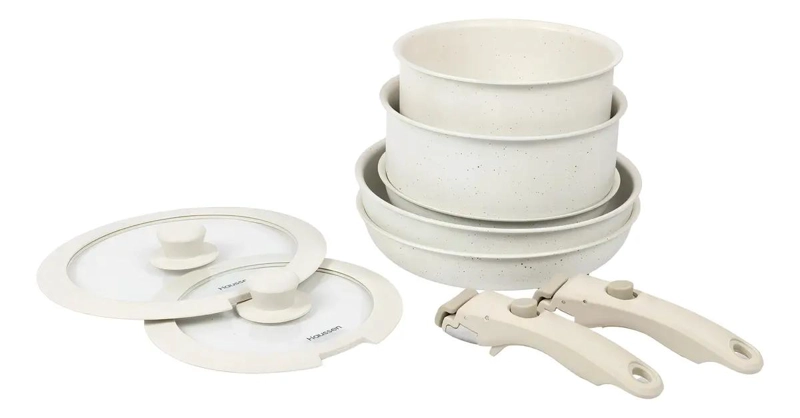 BATERIA DE COCINA ANTIADHERENTE GRANITO 11 PIEZAS CON MANGO REMOVIBLE - 2