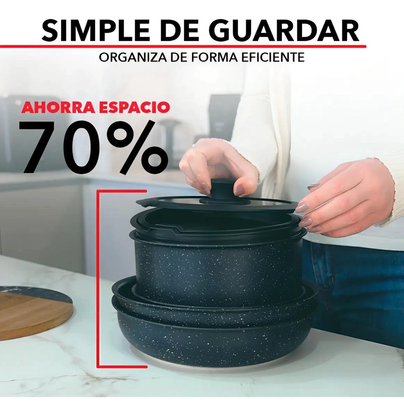 BATERIA DE COCINA ANTIADHERENTE GRANITO 11 PIEZAS CON MANGO REMOVIBLE - 4