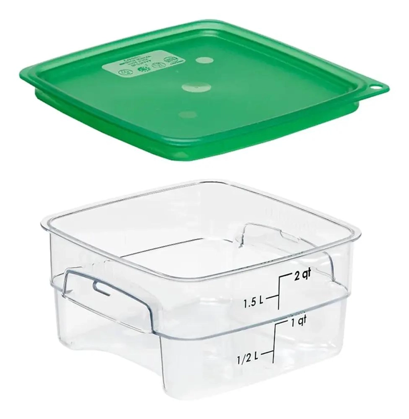 RECIPIENTE CUADRADO DE POLICARBONATO 2 LITROS CON TAPA VERDE - 1