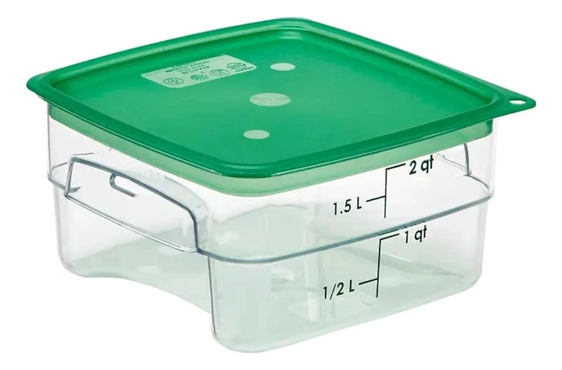 RECIPIENTE CUADRADO DE POLICARBONATO 2 LITROS CON TAPA VERDE - 2