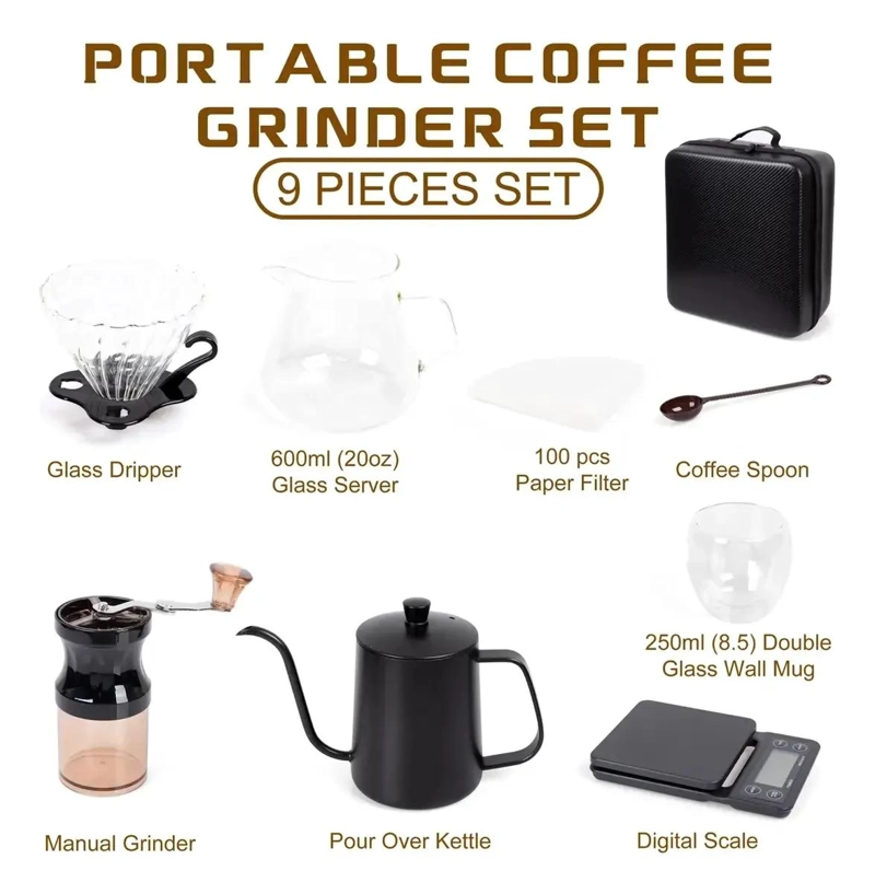 SET DE CAFETERA MANUAL 9 PIEZAS PARA CAMPING Y VIAJES - 3
