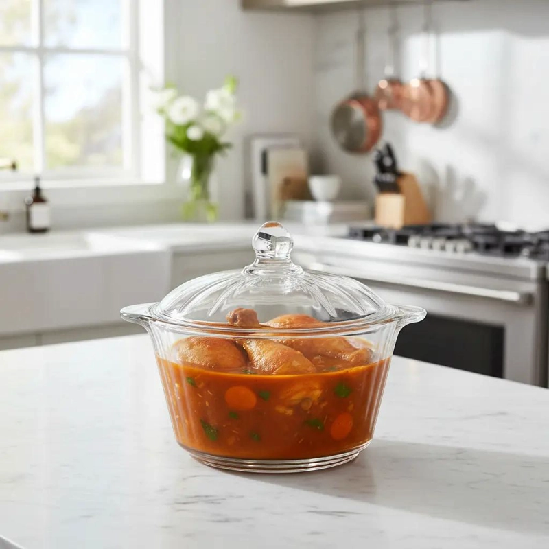 OLLA DE VIDRIO CON TAPA PARA COCINAR Y SERVIR 1.5 LITROS - 1