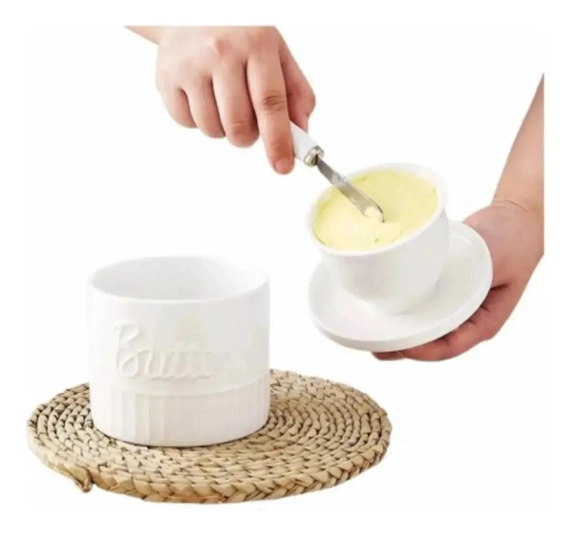 MANTEQUILLERA FRANCESA DE CERAMICA CON AGUA PARA MANTEQUILLA FRESCA - 1