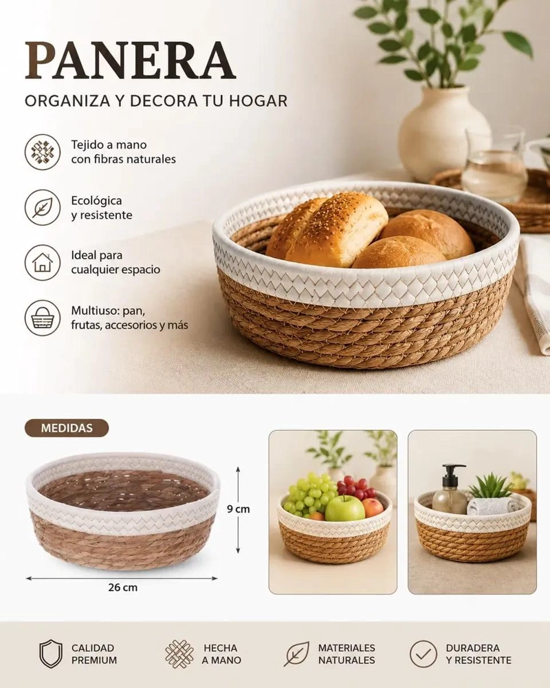 PANERA REDONDA TEJIDA EN FIBRAS NATURALES 26 CM - 2