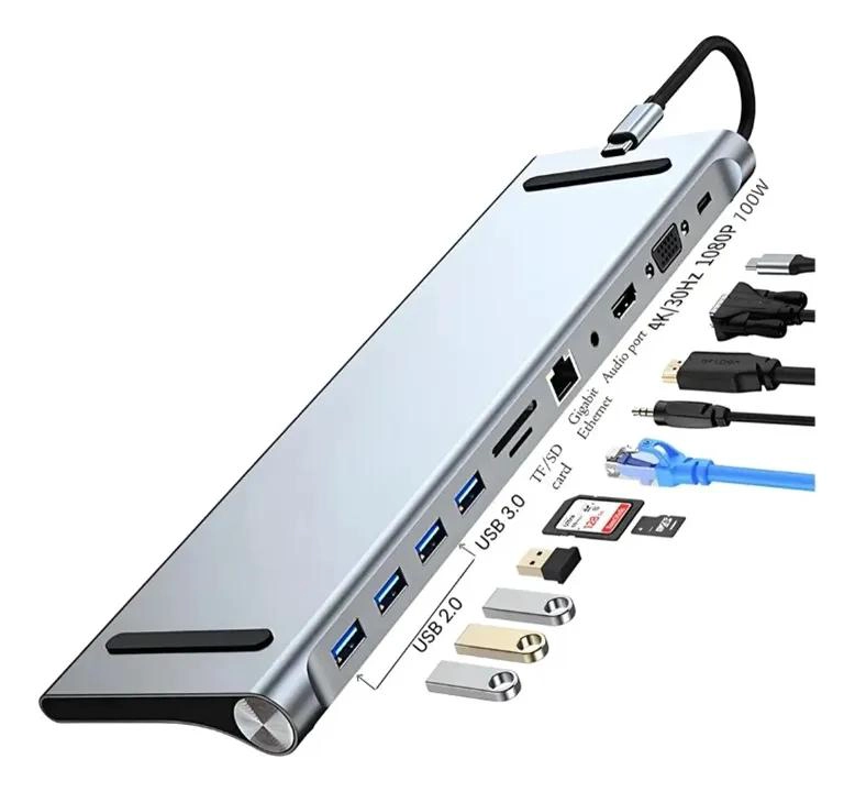 ADAPTADOR HUB 11 EN 1 USB TIPO C CON HDMI Y VGA - 1