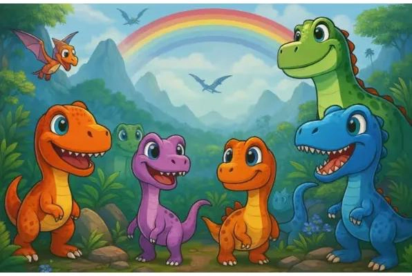 PENDON TELON DE TELA CON DISEÑO DE DINOSAURIOS PARA CUMPLEAÑOS - 2