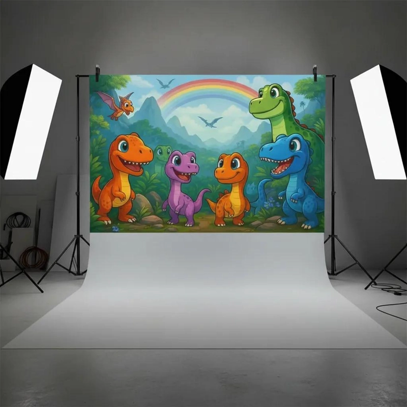 PENDON TELON DE TELA CON DISEÑO DE DINOSAURIOS PARA CUMPLEAÑOS - 4