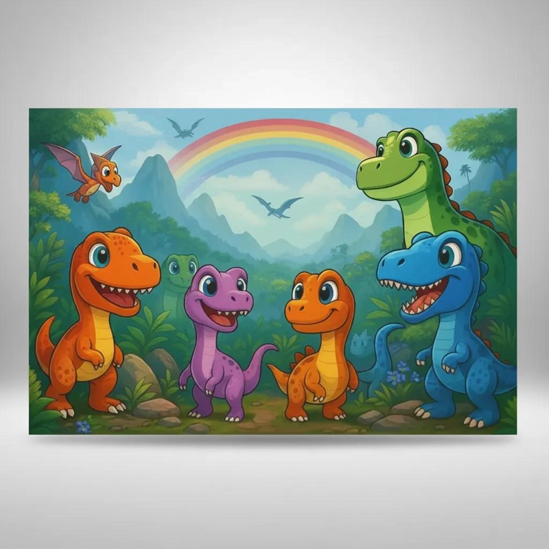 PENDON TELON DE TELA CON DISEÑO DE DINOSAURIOS PARA CUMPLEAÑOS - 6