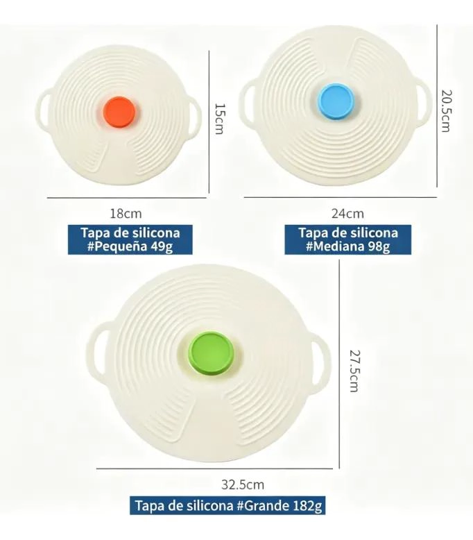 SET DE 3 TAPAS DE SILICONA REUTILIZABLES PARA ALIMENTOS - 2