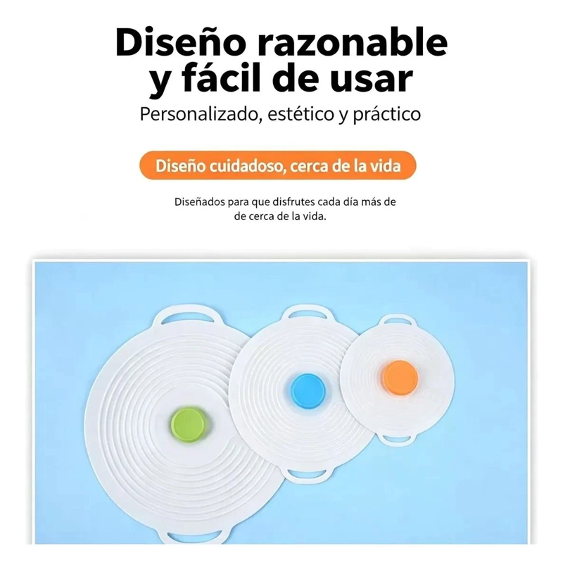 SET DE 3 TAPAS DE SILICONA REUTILIZABLES PARA ALIMENTOS - 3