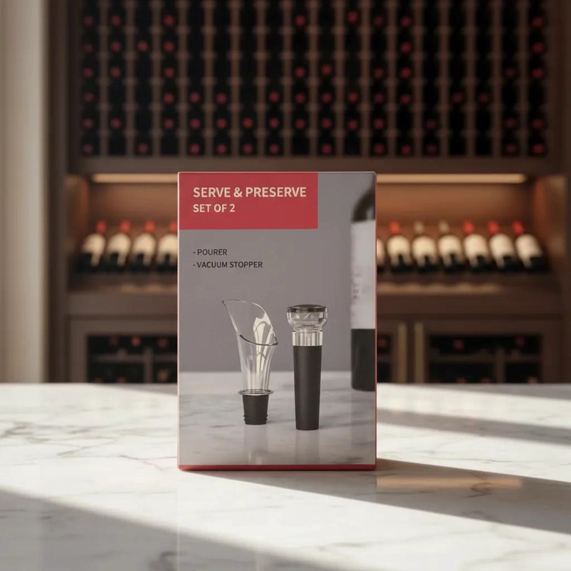 SET DE ACCESORIOS PARA VINO CON VERTEDOR Y TAPON AL VACIO - 2