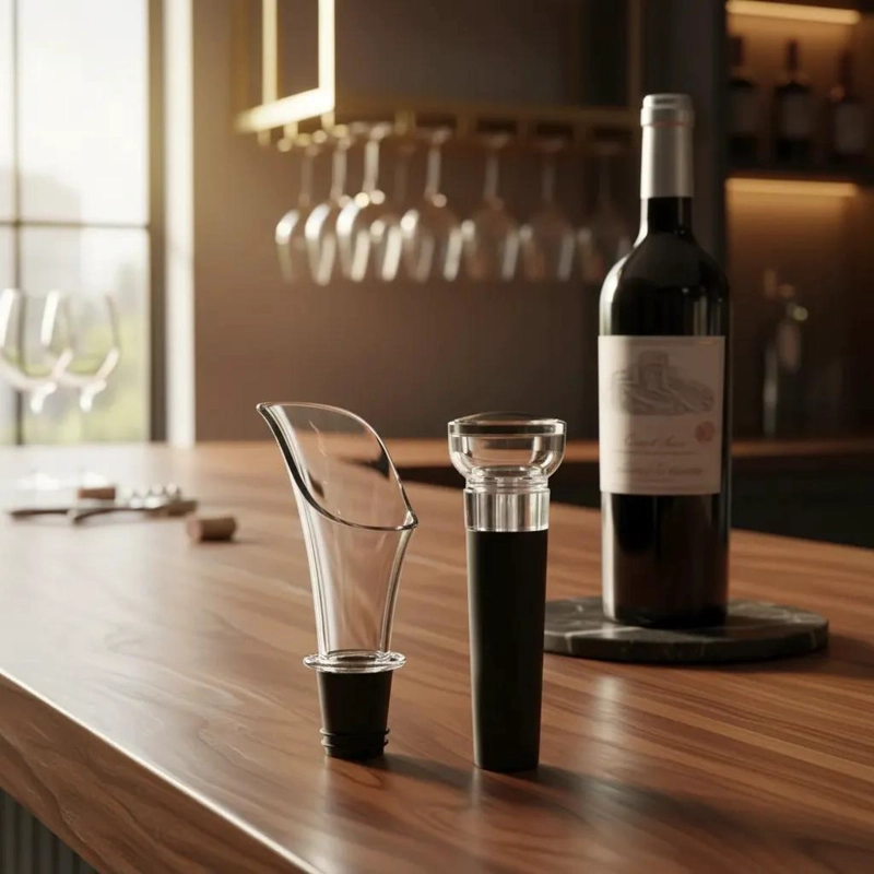 SET DE ACCESORIOS PARA VINO CON VERTEDOR Y TAPON AL VACIO - 6