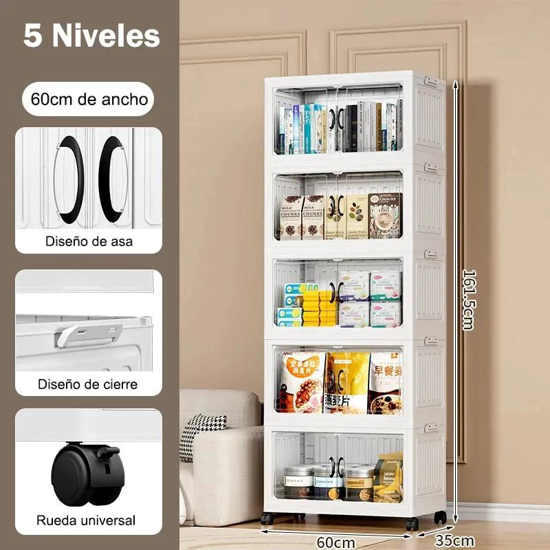 CONTENEDOR DE ALMACENAMIENTO PLEGABLE CON RUEDAS Y 5 NIVELES - 2